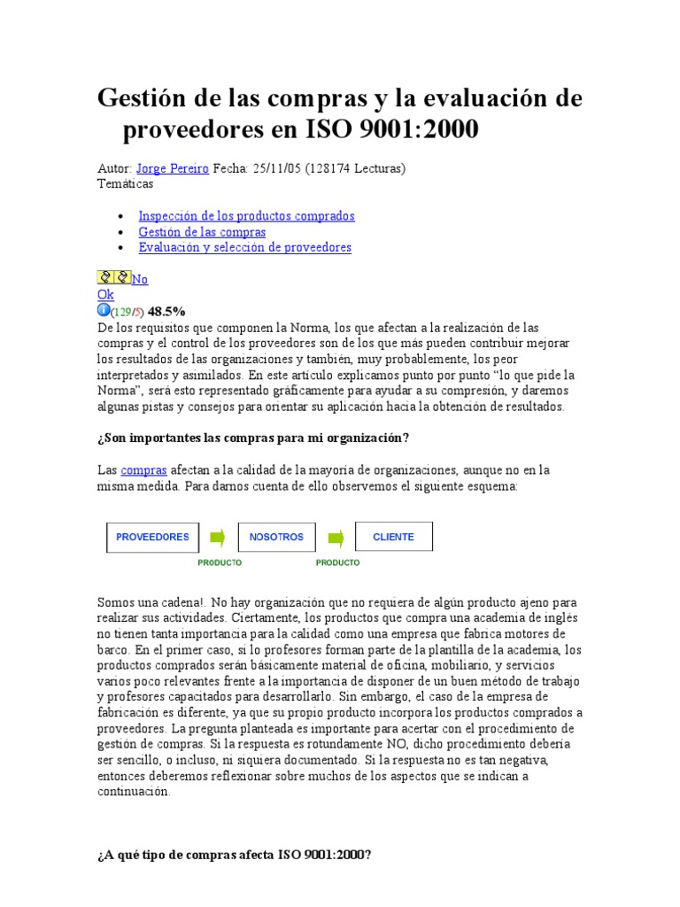 Gestión de las compras y la evaluación de proveedores en ISO 9001 | PDF ...