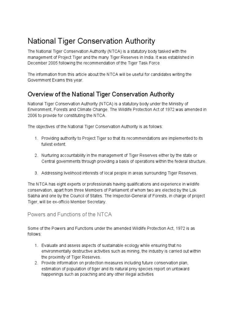 National Tiger Conservation Authority 1 | PDF | Natural Environment ...
