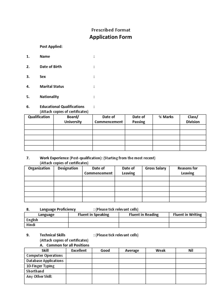 Job Application Form Template | PDF