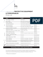 Personal Protective Equipment & Consumables: Price List