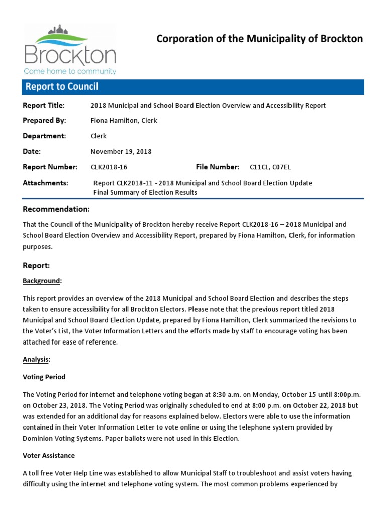Corporation of The Municipality of Brockton: Report To Council | PDF ...