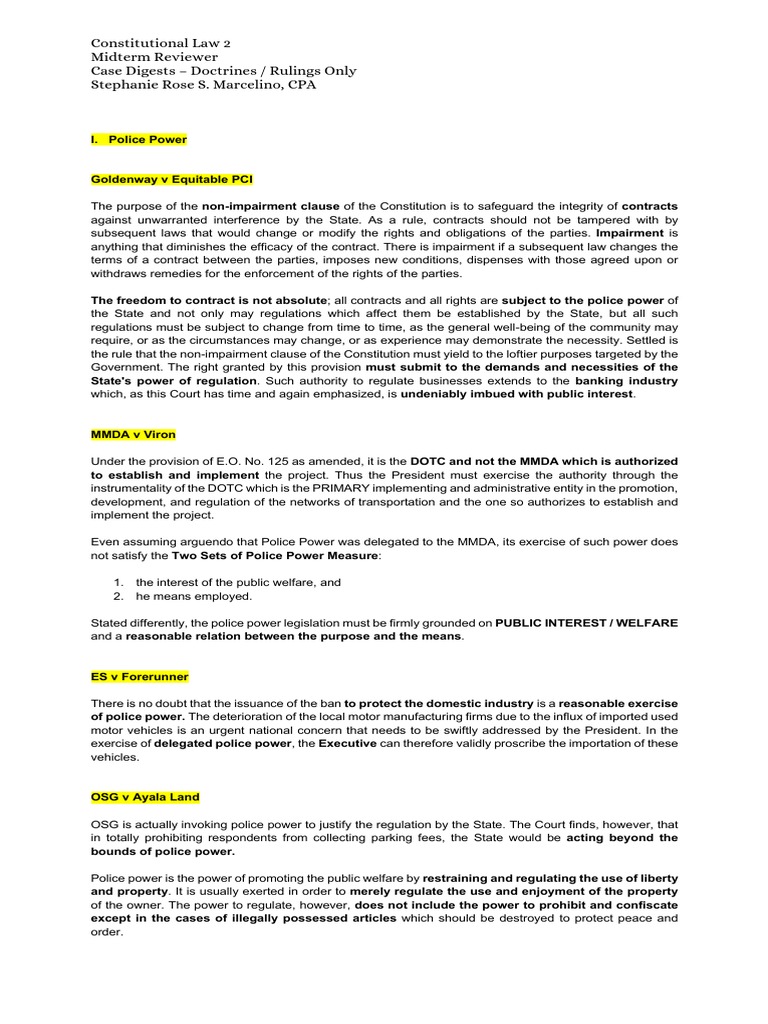 Constitutional Law 2: Police Power Case Digests | PDF | Eminent Domain ...