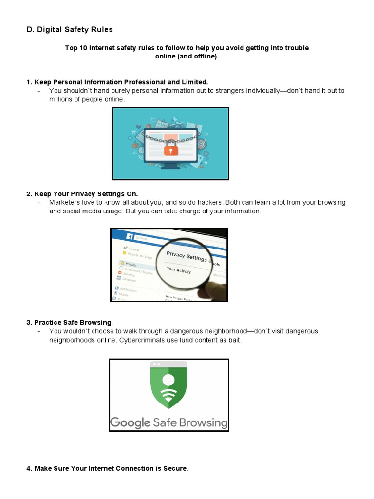 Digital Safety Rules PDF Cybercrime Online And Offline