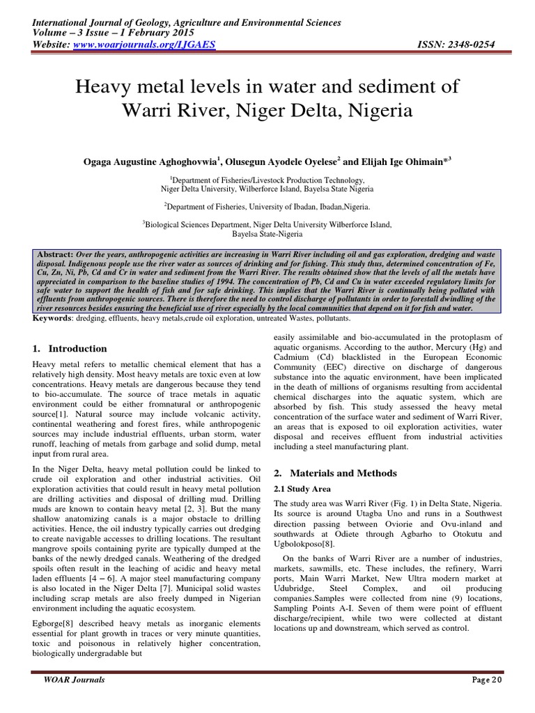 Heavy Metals in Warri River Sediments | PDF | Pollution | Water