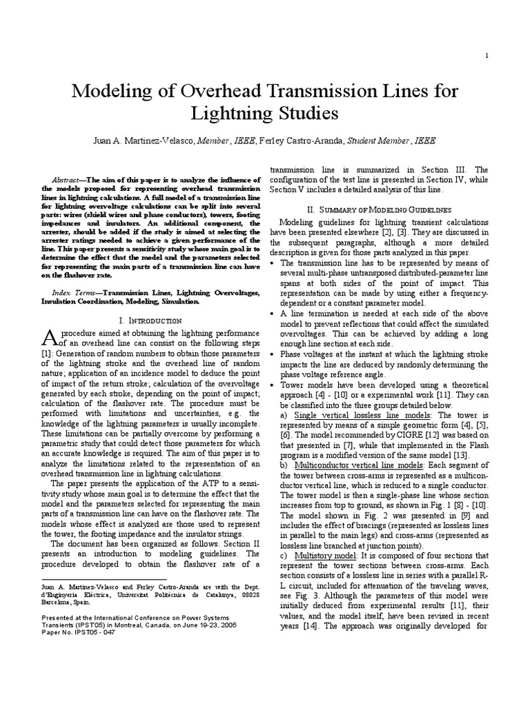Modeling of Overhead Transmission Lines For Lightning Studies | PDF ...