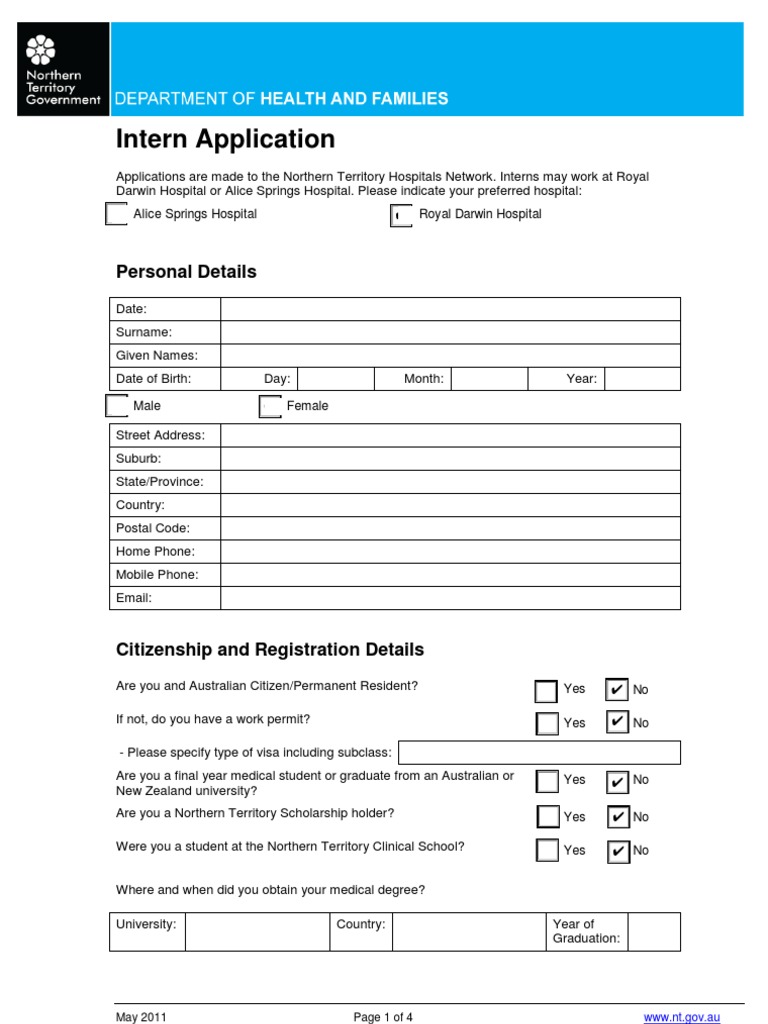 NT Intern Application 2011 | PDF | Health Care | Medicine