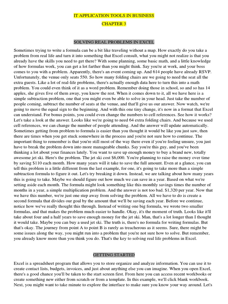 CHAPTER 3 & 4 - MS Excel Basic Features & MS Excel Advanced Features