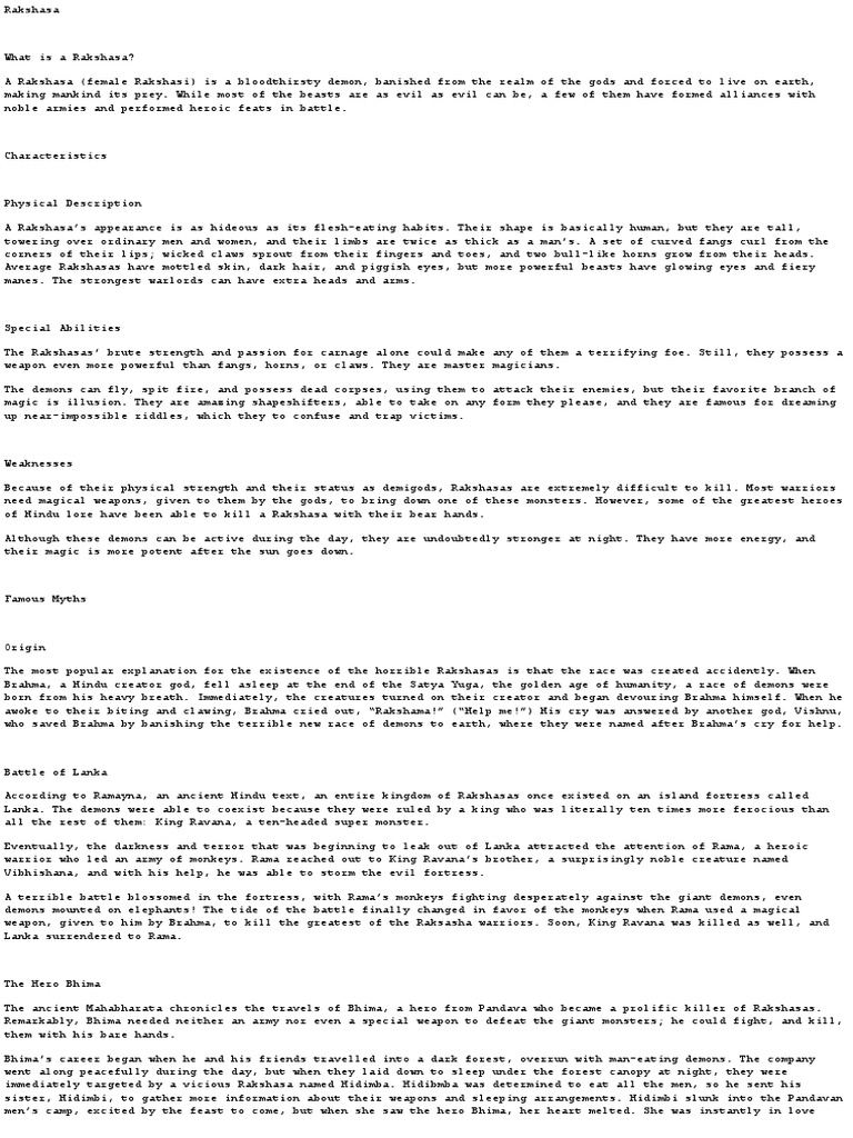 Understanding Rakshasas in Mythology | PDF | Hindu Mythology | Mythology
