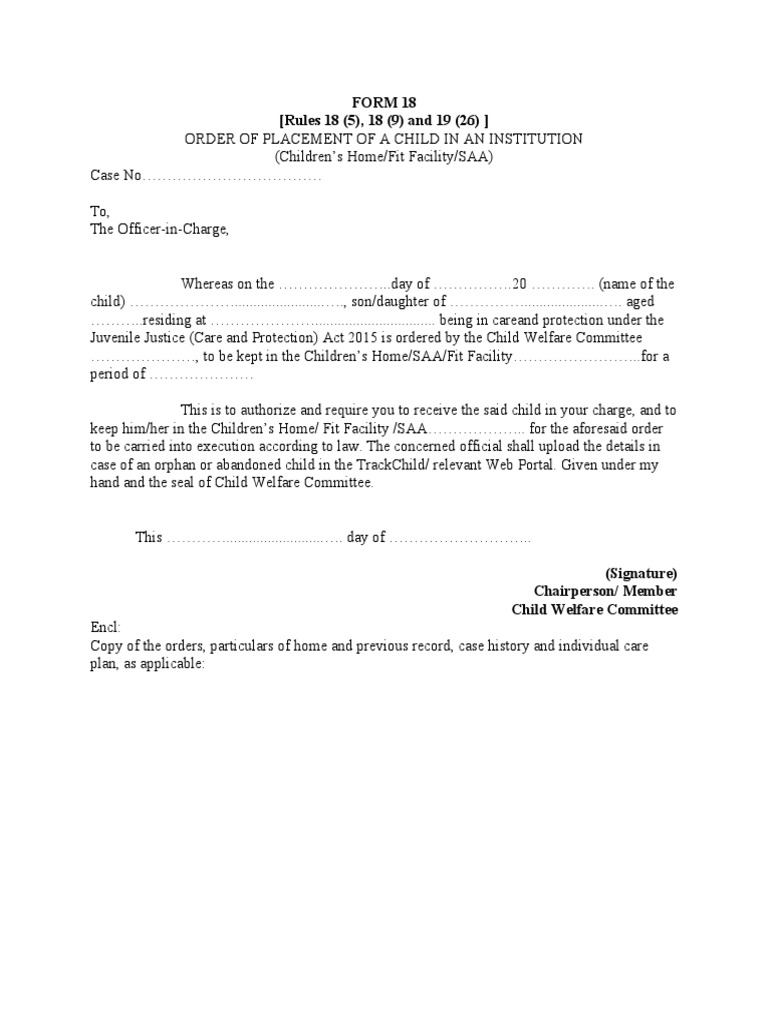 Child Placement Order Form 18 | PDF | Law | Home & Garden