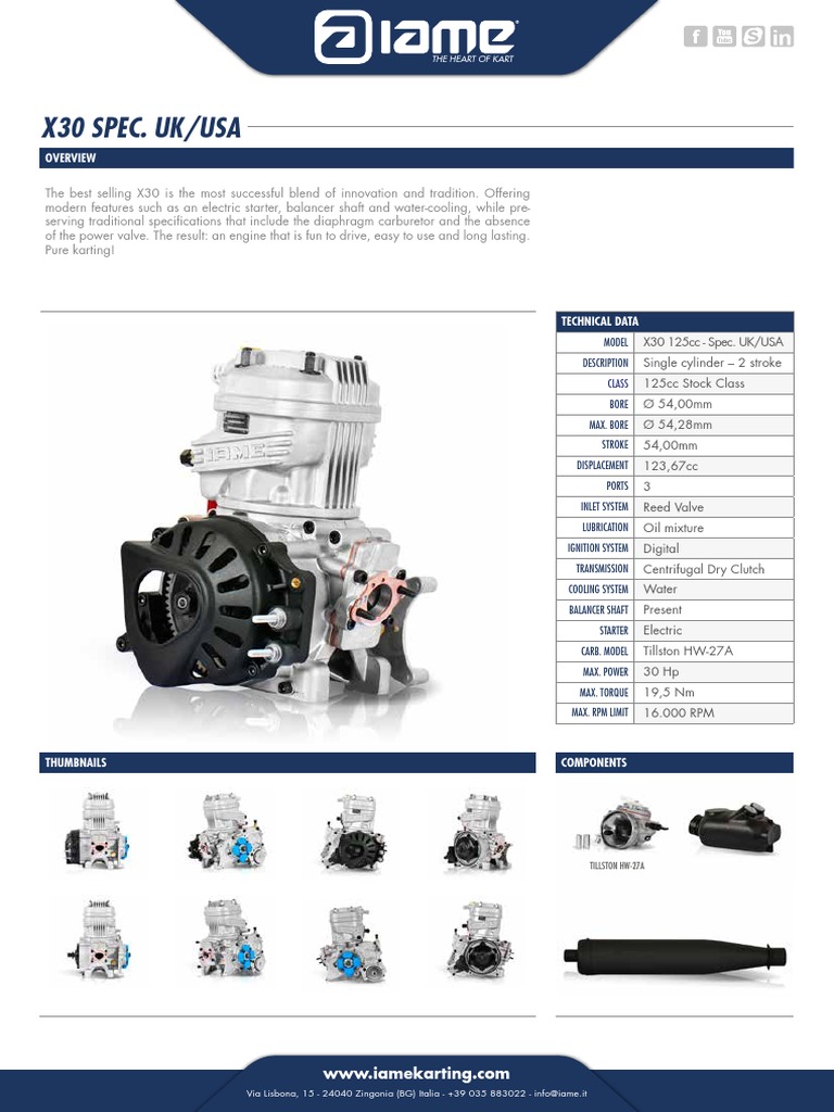 IAME Factory Engines Tech Sheet V082016 X30 Spec UK USA PDF Vehicles Internal Combustion