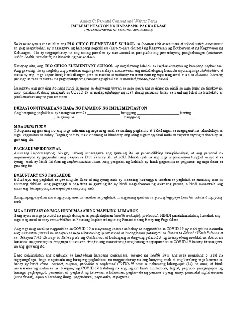 Annex C Parental Consent and Waiver Form | PDF