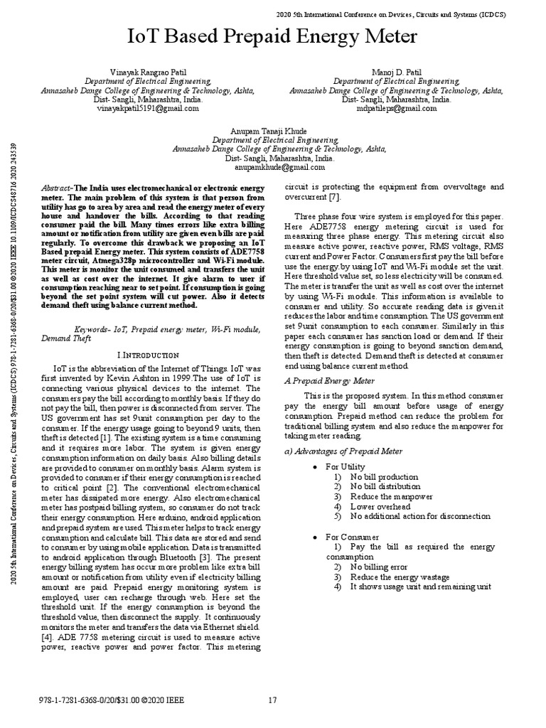 Iot Based Prepaid Energy Meter | PDF | Internet Of Things | Wi Fi