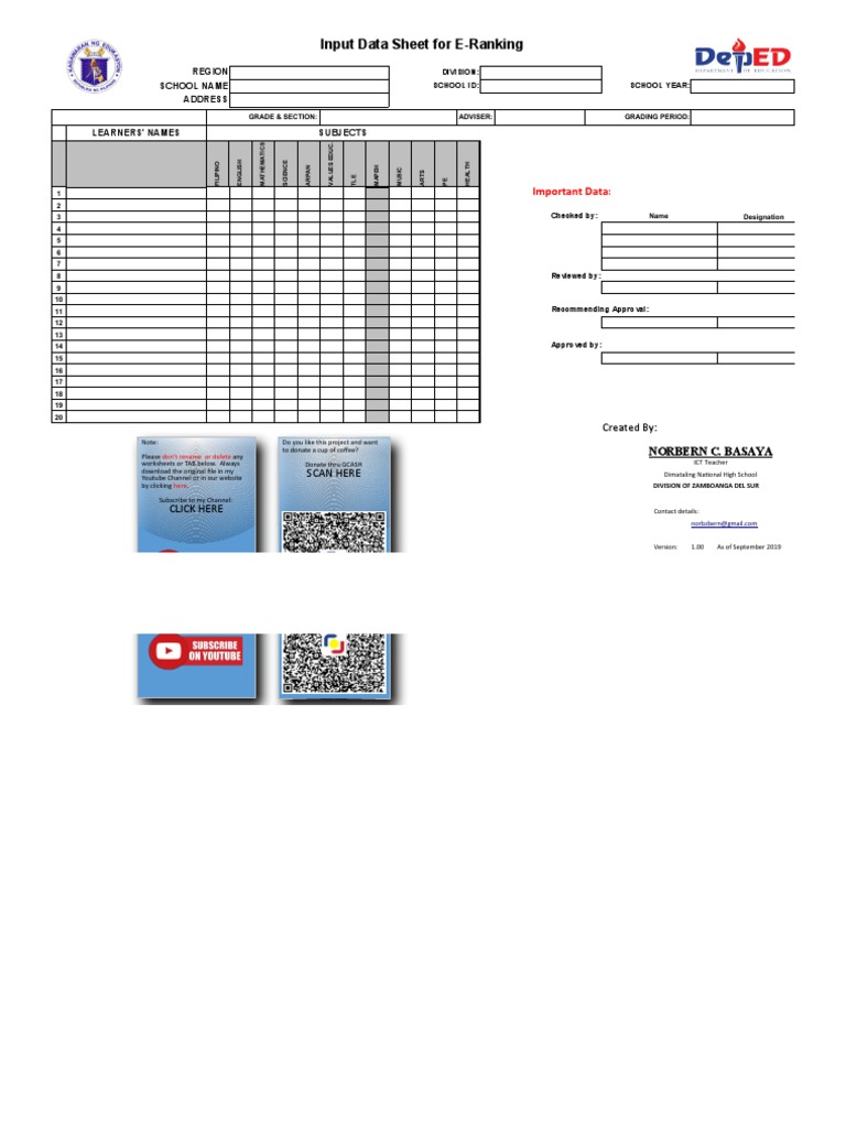 E-Ranking Input Data Sheet Template | PDF | Computing