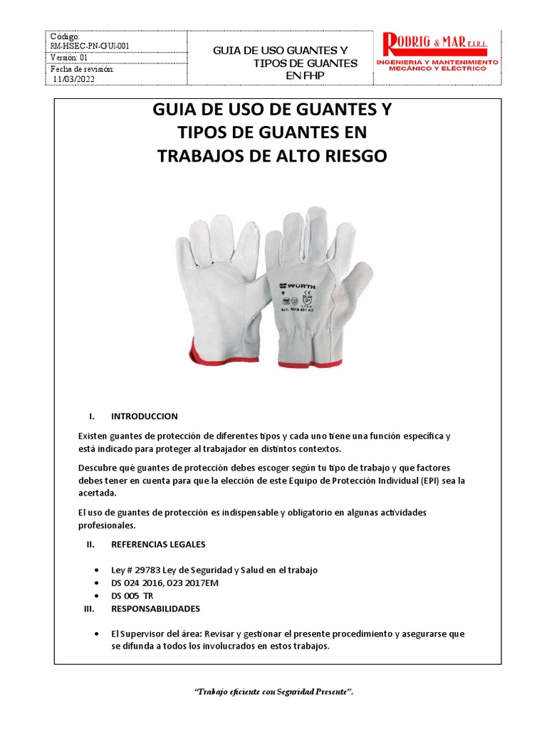 Tipos de guantes de seguridad y sus campos de aplicación