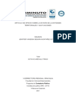 Articulo de Opinion Sobre La División de La Entidades Territoriales y Sus Funciones