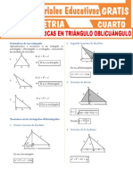 Relaciones Métricas en Triángulo Oblicuángulo para Cuarto Grado de Secundaria