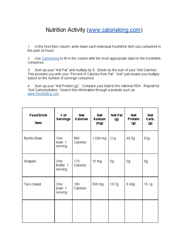 Daily Nutrition Tracking Guide | PDF | Dieting | Foods