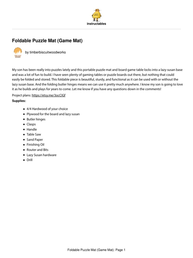 Foldable Puzzle Mat Game Mat | PDF | Tools | Woodworking