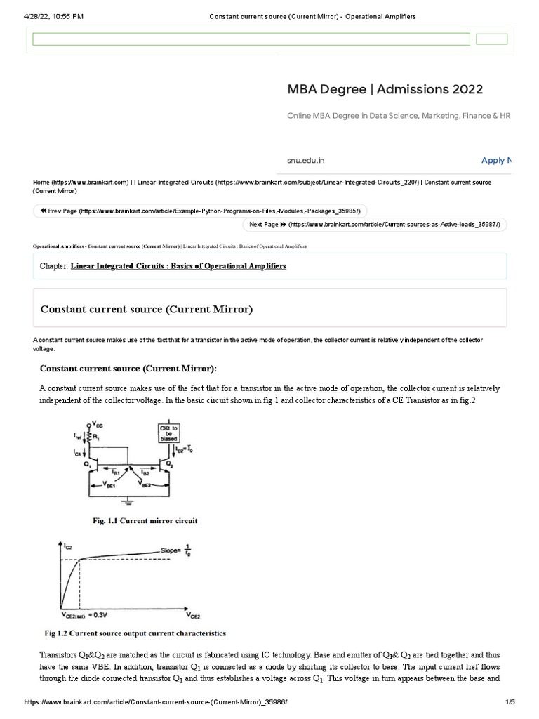 Constant Current Source (Current Mirror) Operational Amplifiers PDF
