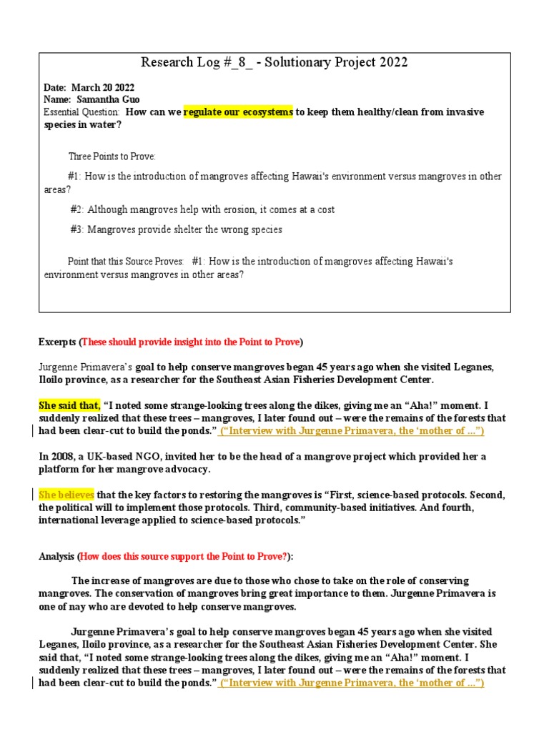 Research Log Example 4 | PDF | Mangrove | Environmental Social Science