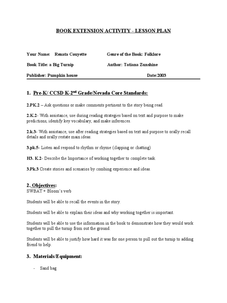 Book Extension Activity Lesson Plan PDF Learning Cognition
