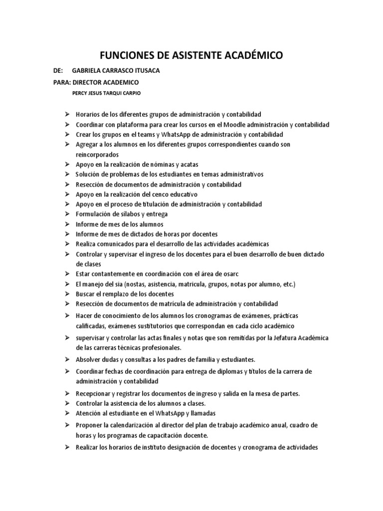 Funciones del Asistente Académico | PDF | Negocios