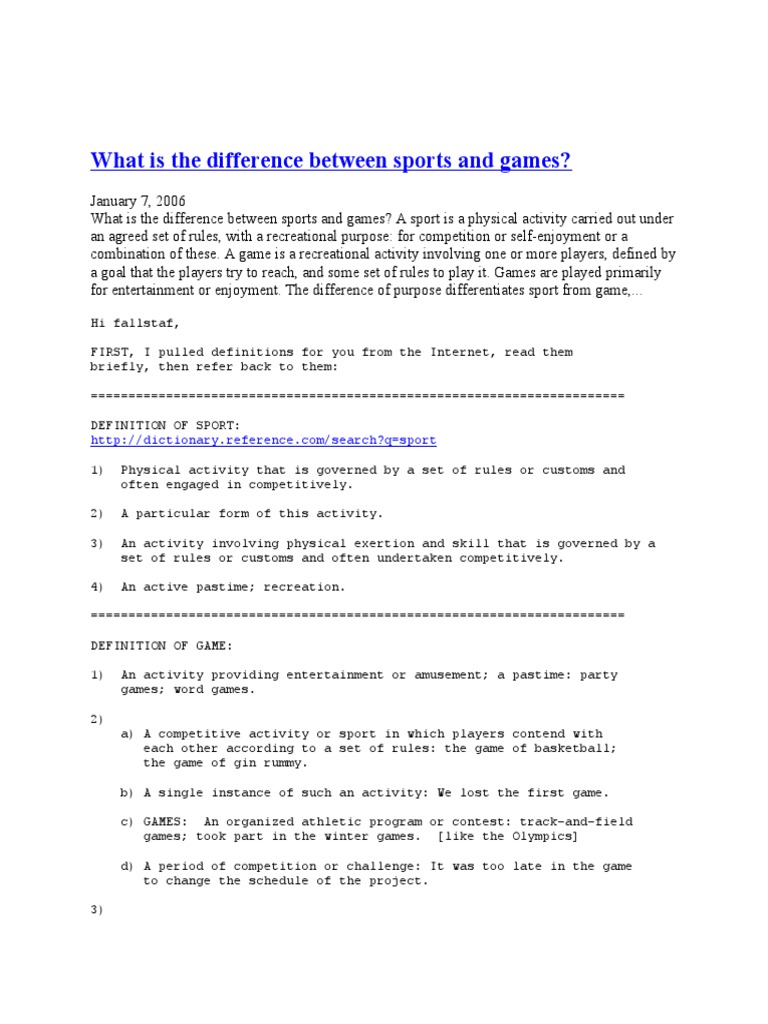 The Difference Between Sports and Games PDF Sports Hobbies