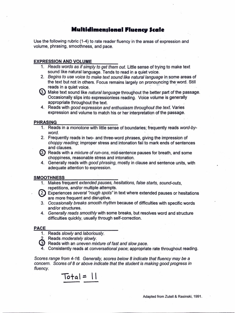 Multidimensional Fluency Scale Rubric | PDF | Sentence (Linguistics ...