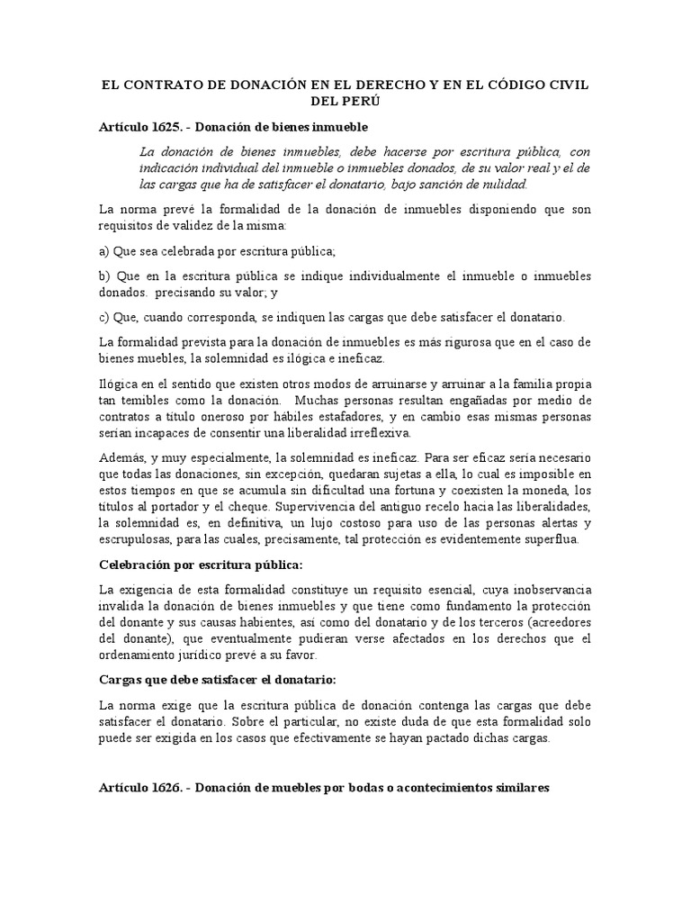 El Contrato de Donación en El Derecho y en El Código Civil Del Perú ...