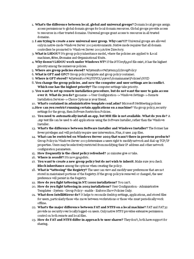 Active Directory Interview Questions | PDF | Business | Technology ...