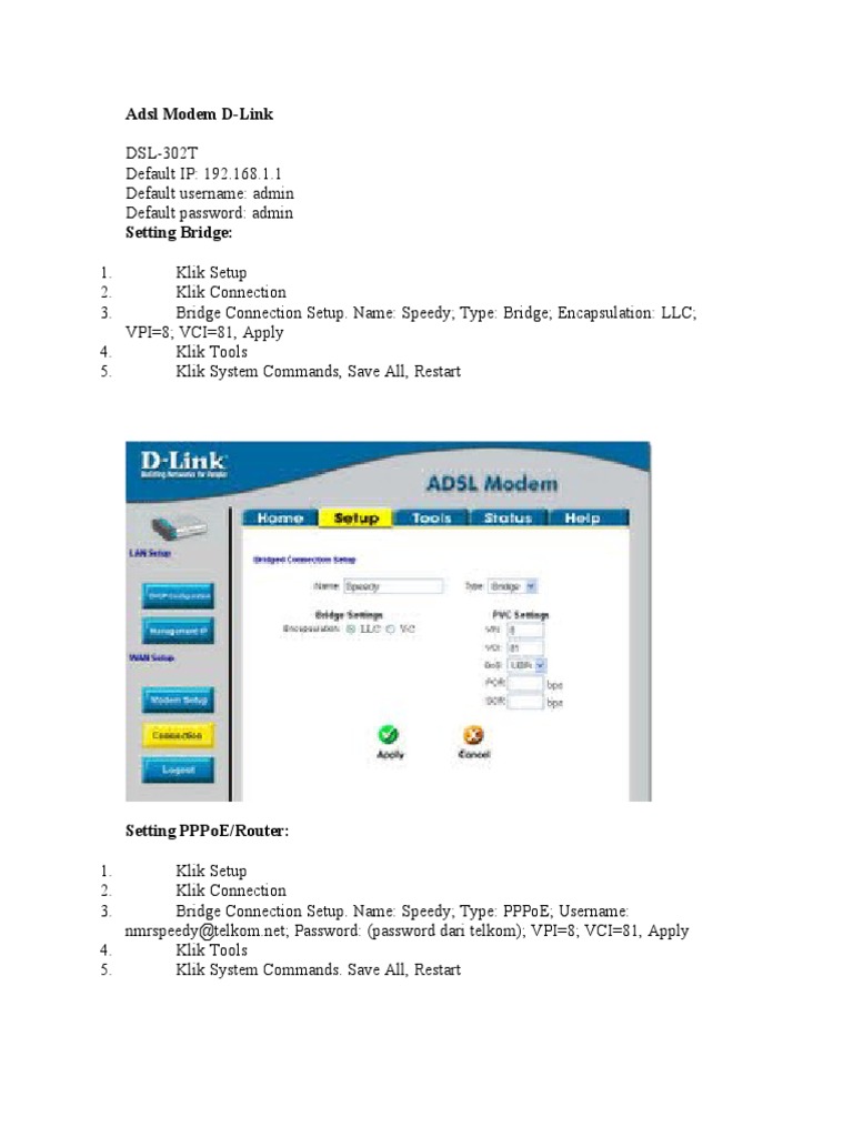 D-Link DSL-302T Modem Setup Guide | PDF