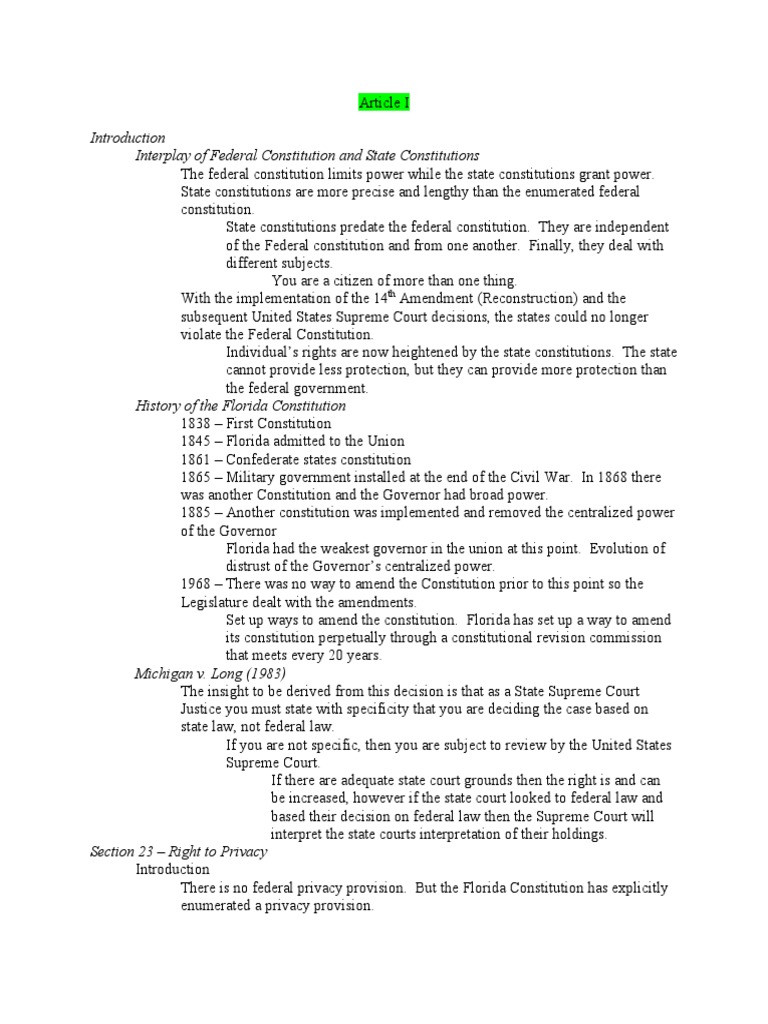 Florida Constitutional Law Outline PDF Fourth Amendment To The