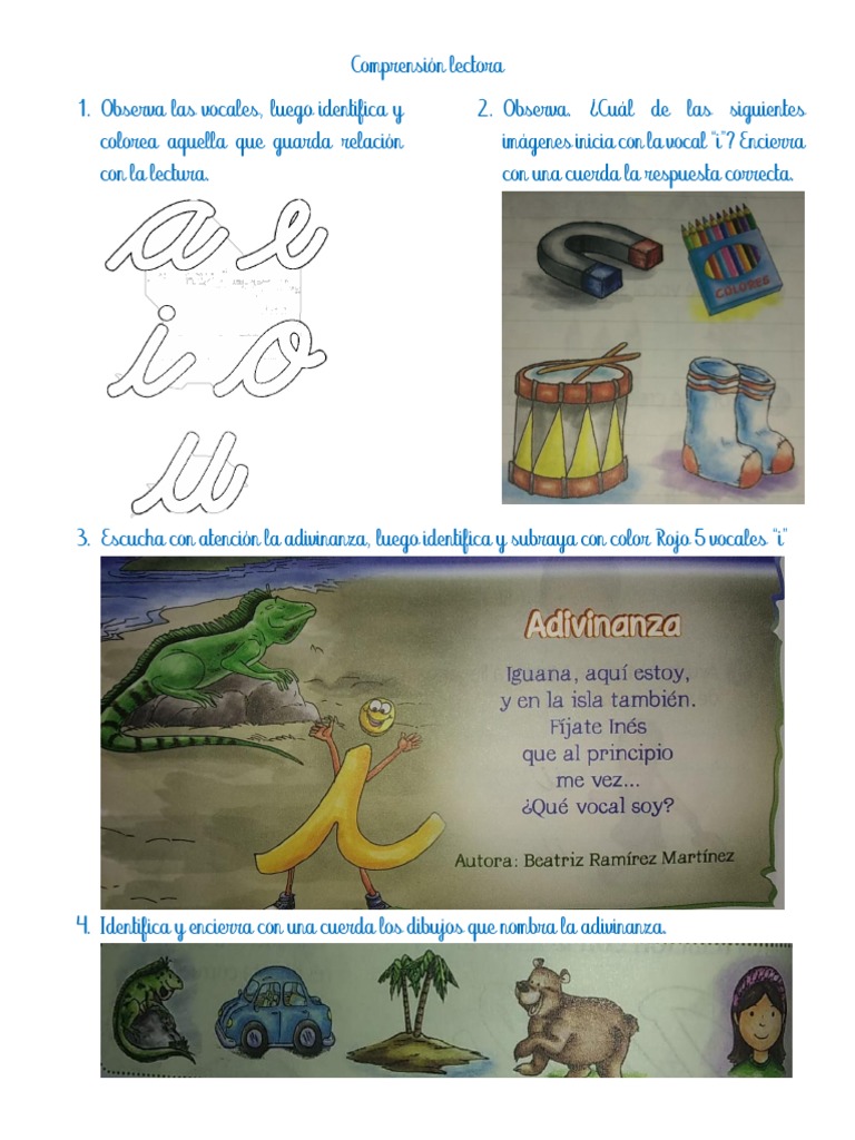 Actividades de comprensión con la vocal i | PDF | Artes del Lenguaje y ...
