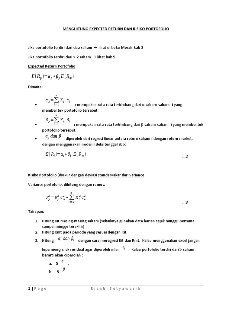 Menghitung Expected Return Dan Risiko Por To Folio