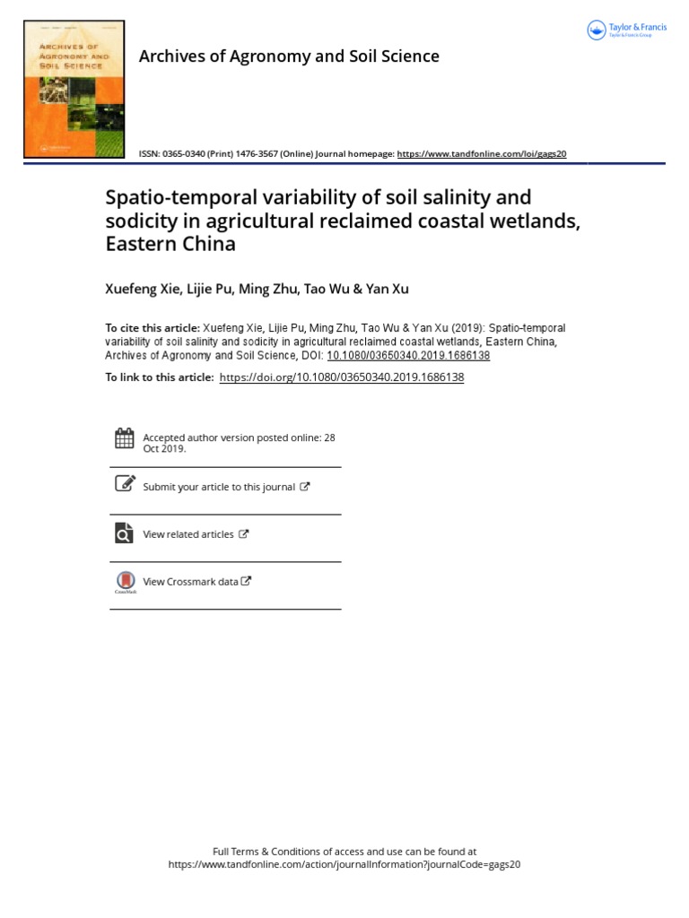 Spatio-Temporal Variability of Soil Salinity and | PDF | Soil | Spatial ...