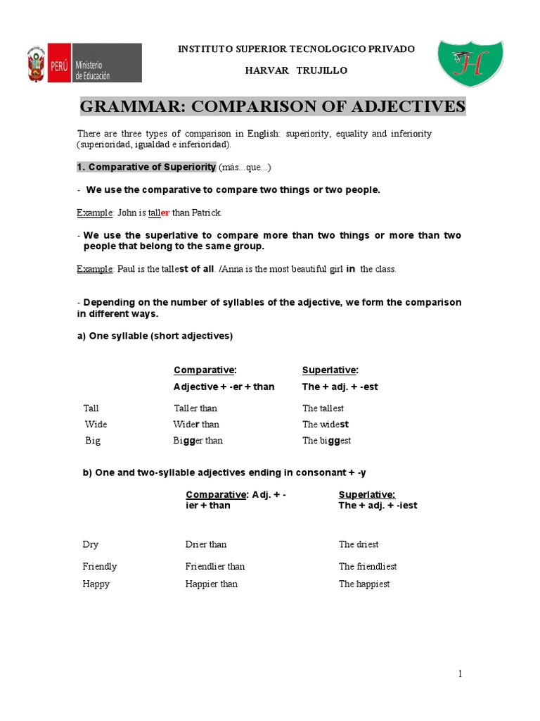 Comparison of Adjectives in English | PDF | Grammar | Linguistics