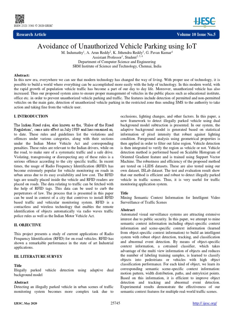 .Avoidance of Unauthorized Vehicle Parking Using IoT | PDF | Infrared ...