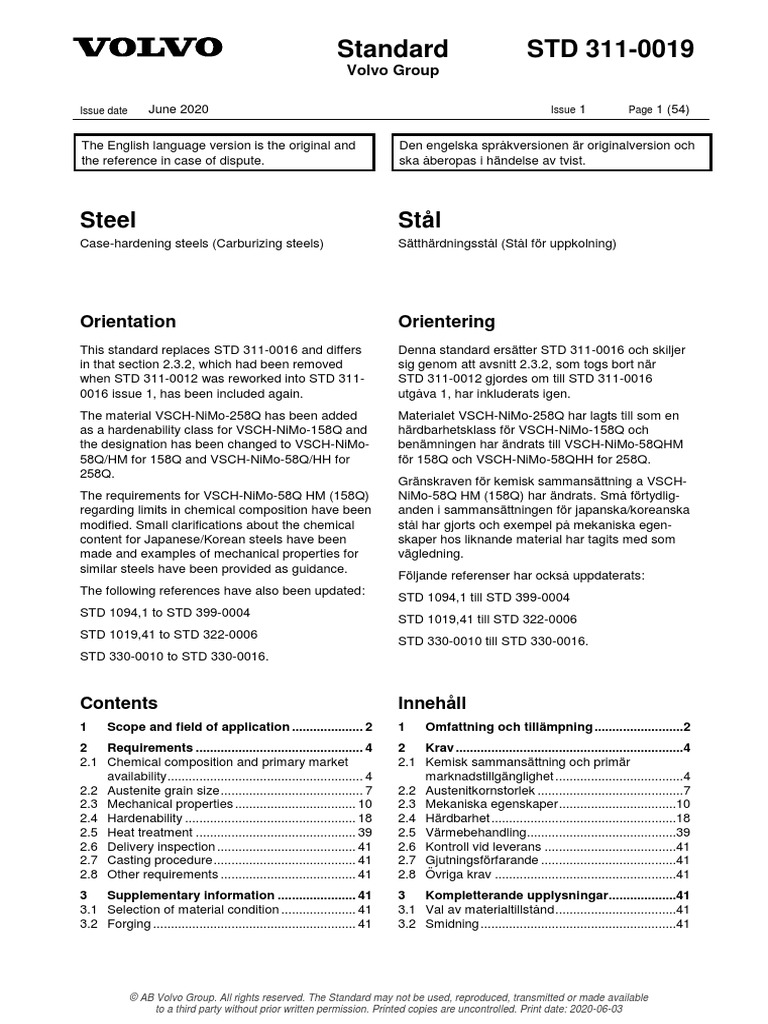 Standard STD 311-0019: Steel Stål | PDF