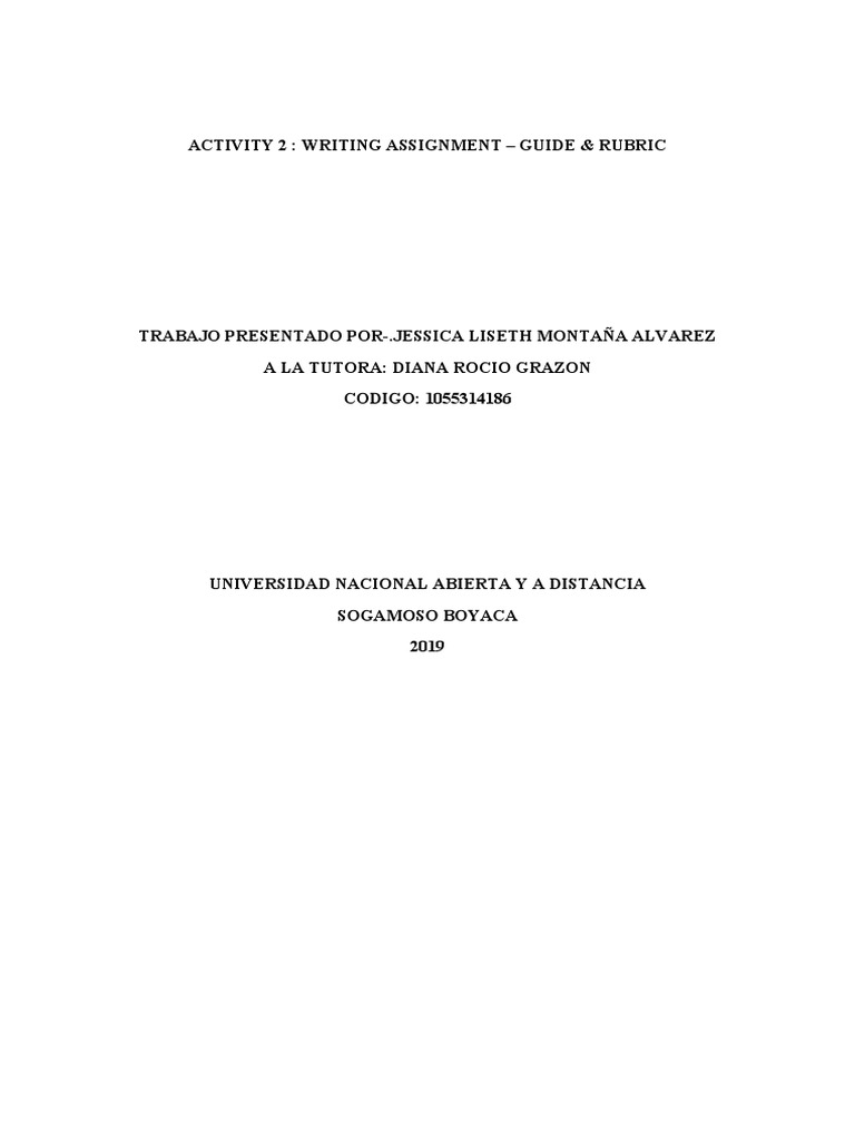 Activity 2: Writing Assignment - Guide & Rubric | PDF
