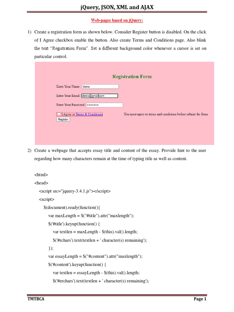 405 Practicals Using XML Jquery JSON AJAX | PDF | Ajax (Programming ...
