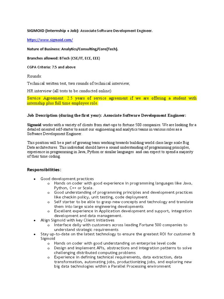Sigmoid Associate Software Engineer Role | PDF | Programmer | Software ...