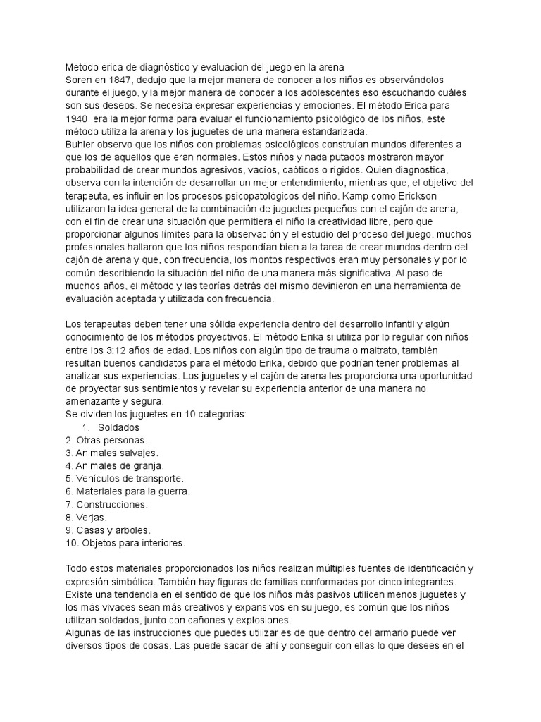 Método Erica: Evaluación en Juego Infantil | PDF | Juguetes | Evaluación