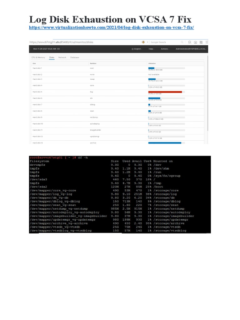 Log Disk Exhaustion On Vc | Troubleshooting vCenter Appliance /storage ...