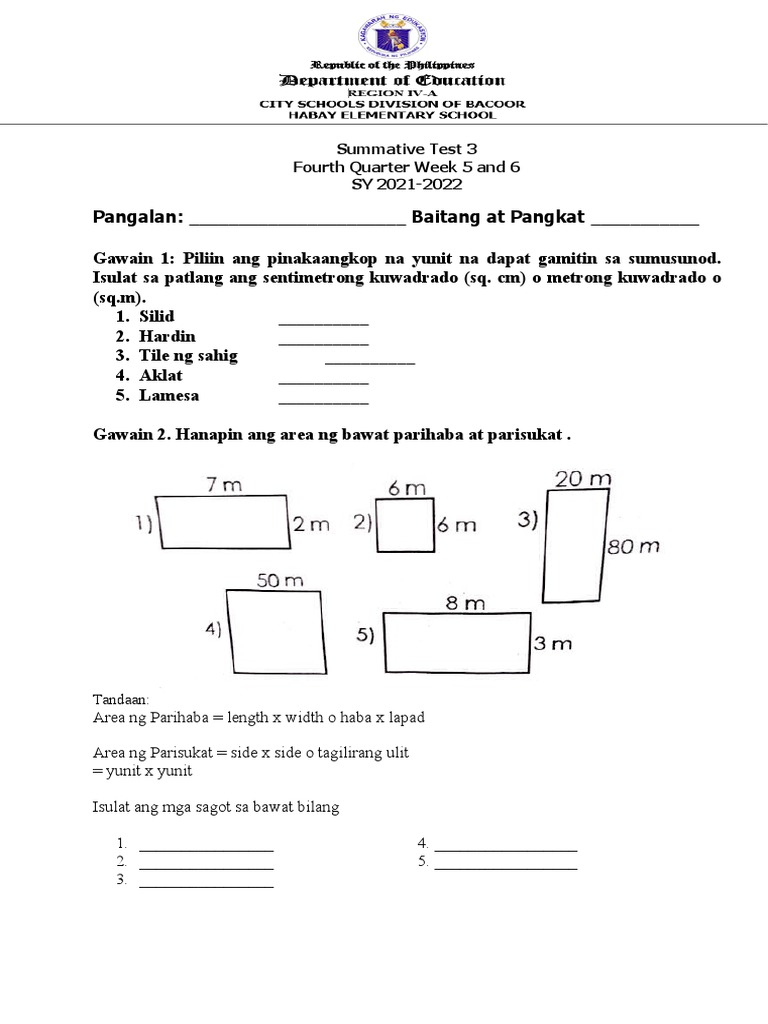 MATH 3 SUMMATIVE TEST No 3-Q4-W 5-6 | PDF