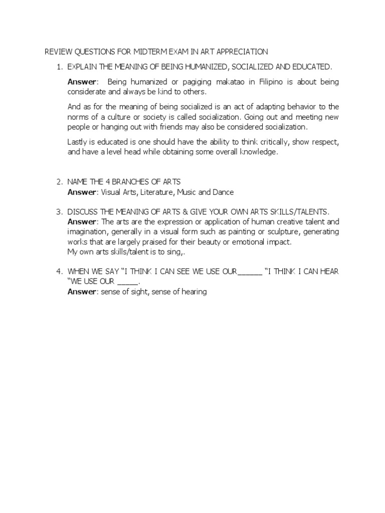 Midterm Review: Art Appreciation Questions | PDF | Paintings | The Arts