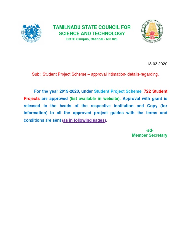 TNSCST Student Project Scheme 2019-20 | PDF | Patent