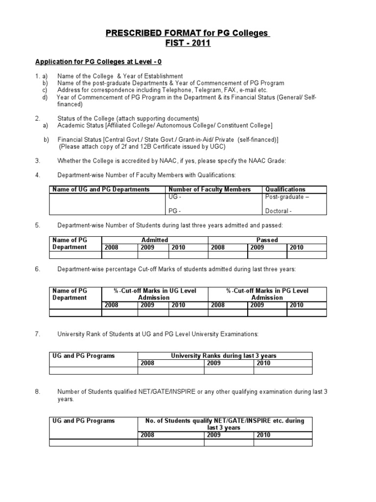 PG College Application Guidelines FIST 2011 | PDF | Career & Growth