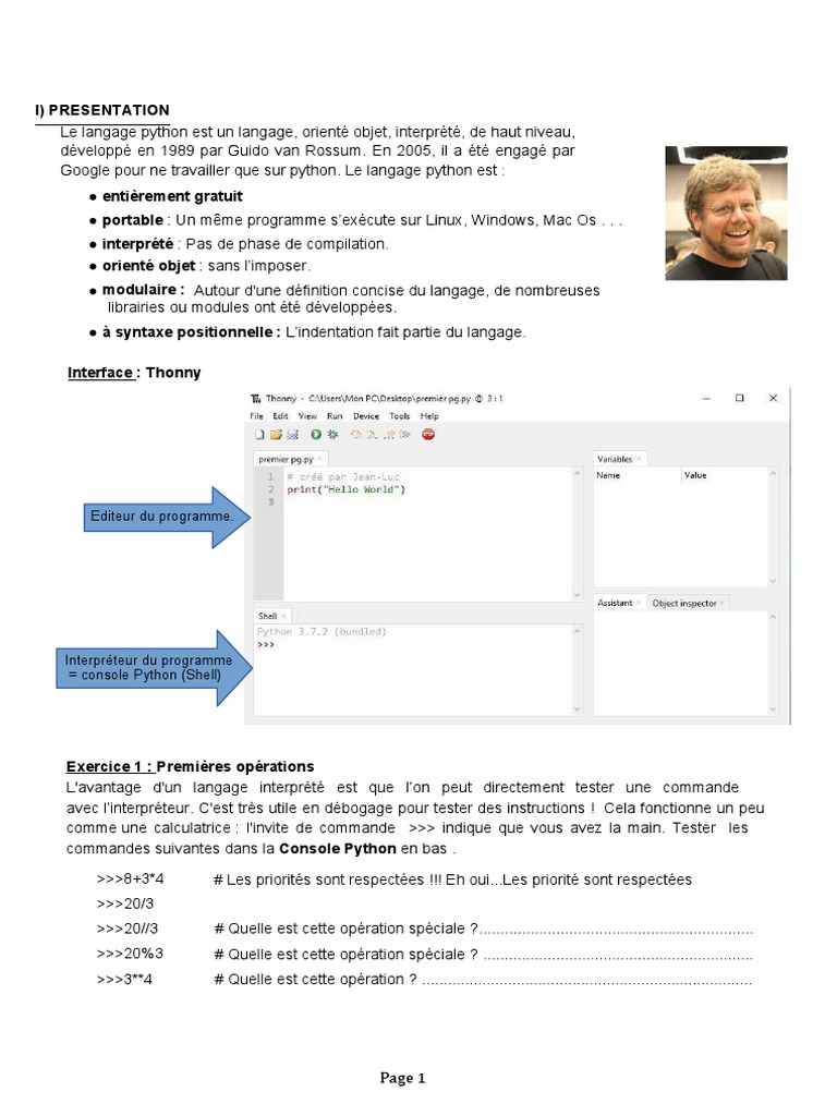 Introduction au langage Python et exercices | PDF | Python (Langage de ...
