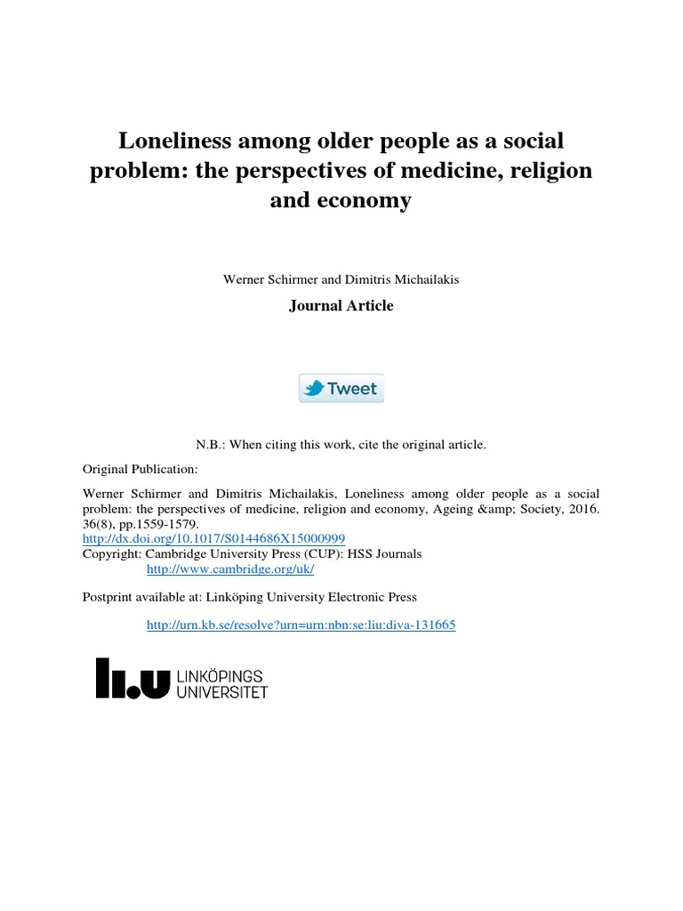 Social Isolation Amongst Elderly | PDF | Loneliness | Social ...