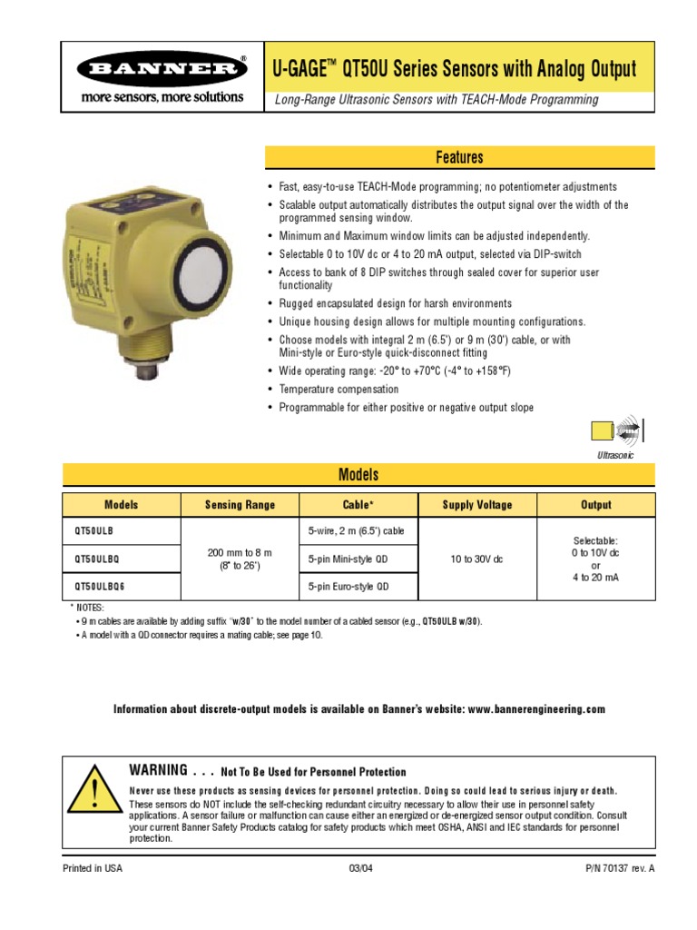 Qt50u Analog Switch Sensor